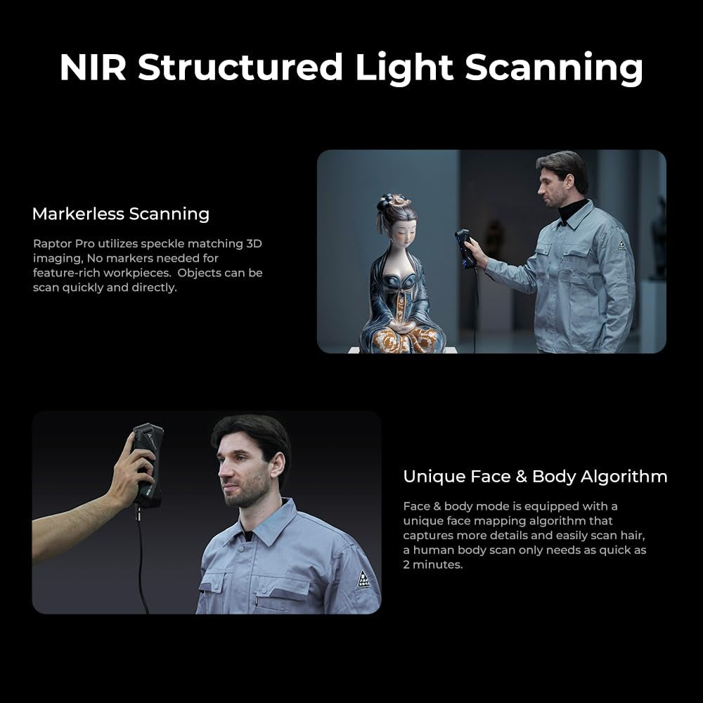 Creality 3D Scanner Raptor Pro for 3D Printing, Handheld 3D Scanner 0.02Mm Accuracy, 22+7 Blue Laser & NIR, 60Fps High-Speed & 5MM to 4M Objects, 24-Bit Full-Color Scanning for Windows Macos