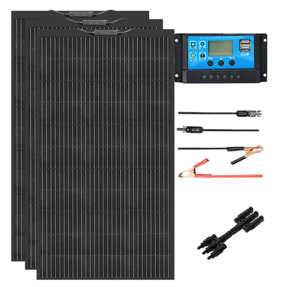 12V Flexible Solar Panel Kit 240W 360W 480W 600W 720W Charge Controller Cable for Battery RV Trailer Boat Cabin Caravan Truck