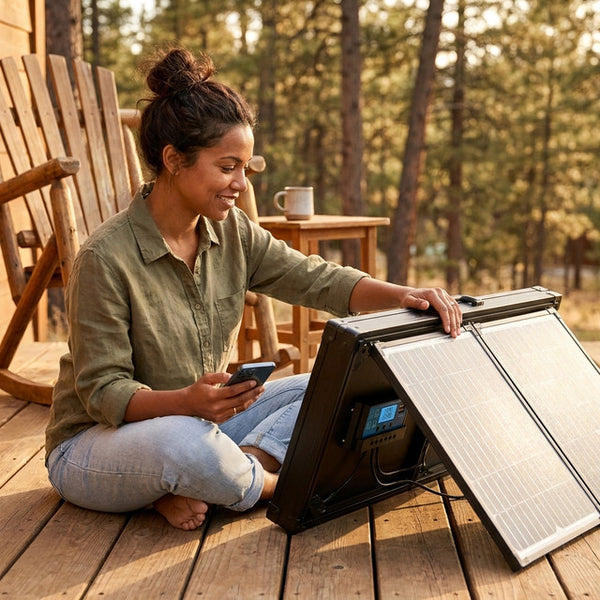 Portable Solar Panel Kit Designed for Off-Grid Power, 100W Briefcase Style, 20A Charge Controller, RV Compatible