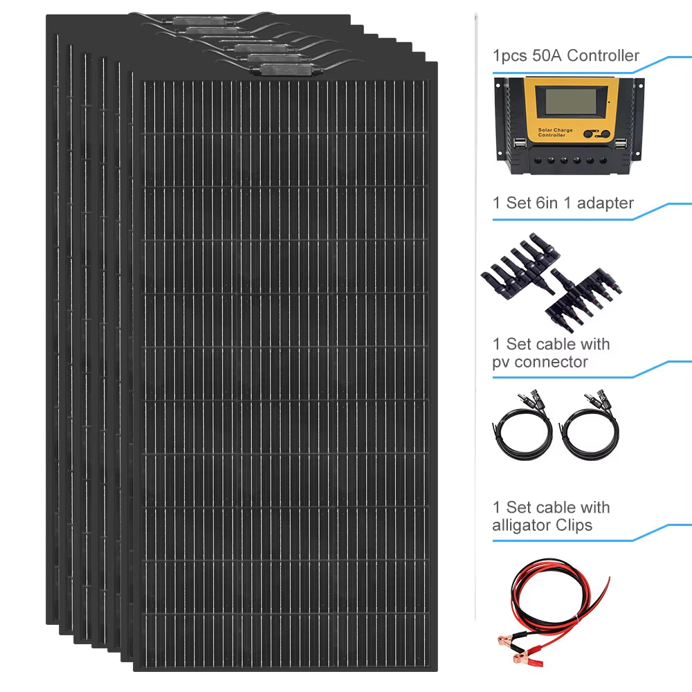 12V Flexible Solar Panel Kit 240W 360W 480W 600W 720W Charge Controller Cable for Battery RV Trailer Boat Cabin Caravan Truck