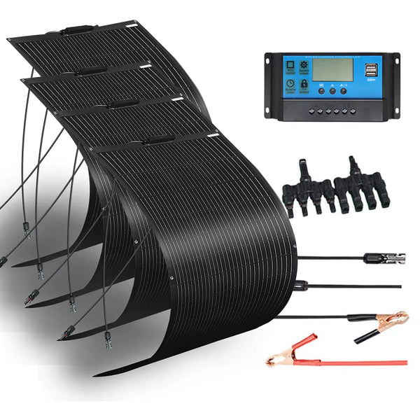 12V Flexible Solar Panel Kit 240W 360W 480W 600W 720W Charge Controller Cable for Battery RV Trailer Boat Cabin Caravan Truck