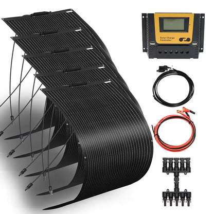12V Flexible Solar Panel Kit 240W 360W 480W 600W 720W Charge Controller Cable for Battery RV Trailer Boat Cabin Caravan Truck